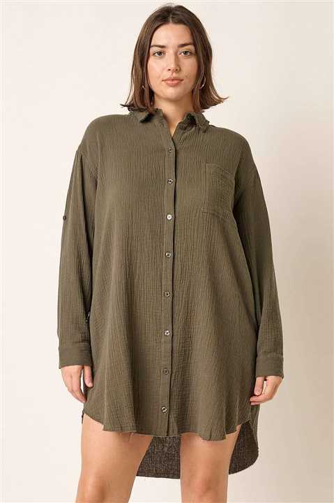 Gauze Oversized Long sleeve shirt dress - Market 12