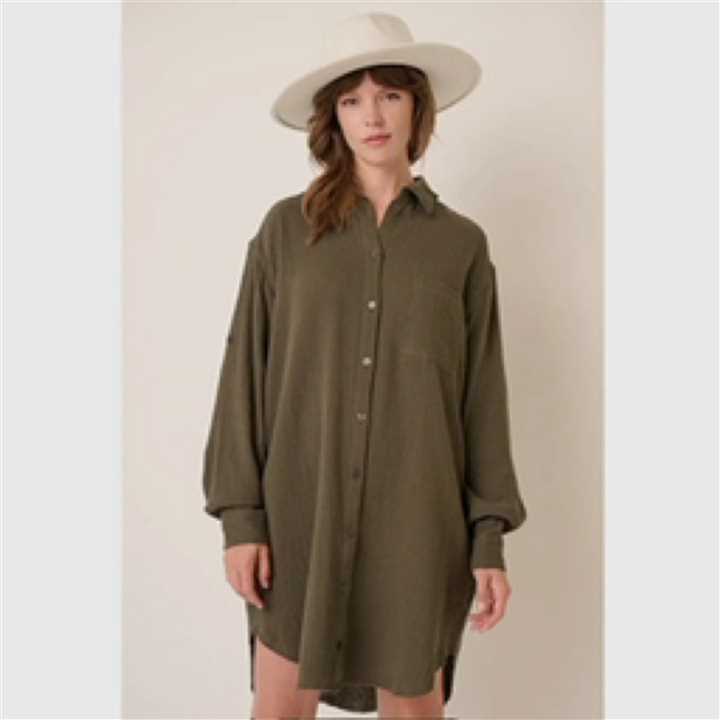 Gauze Oversized Long sleeve shirt dress - Market 12