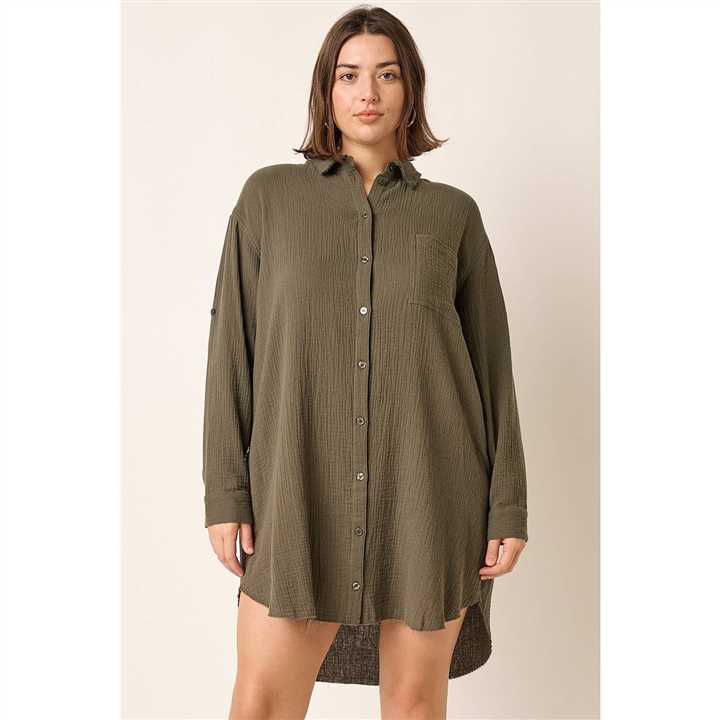 Gauze Oversized Long sleeve shirt dress - Market 12