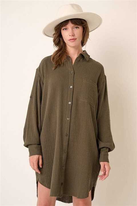Gauze Oversized Long sleeve shirt dress - Market 12