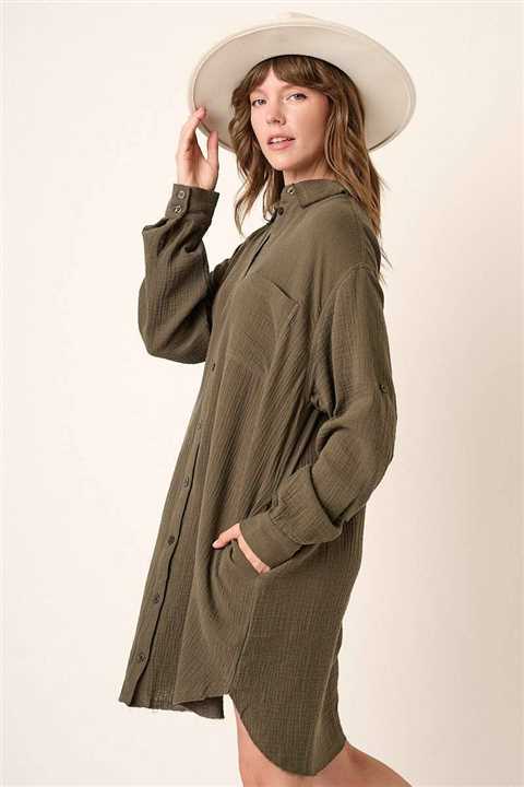 Gauze Oversized Long sleeve shirt dress - Market 12