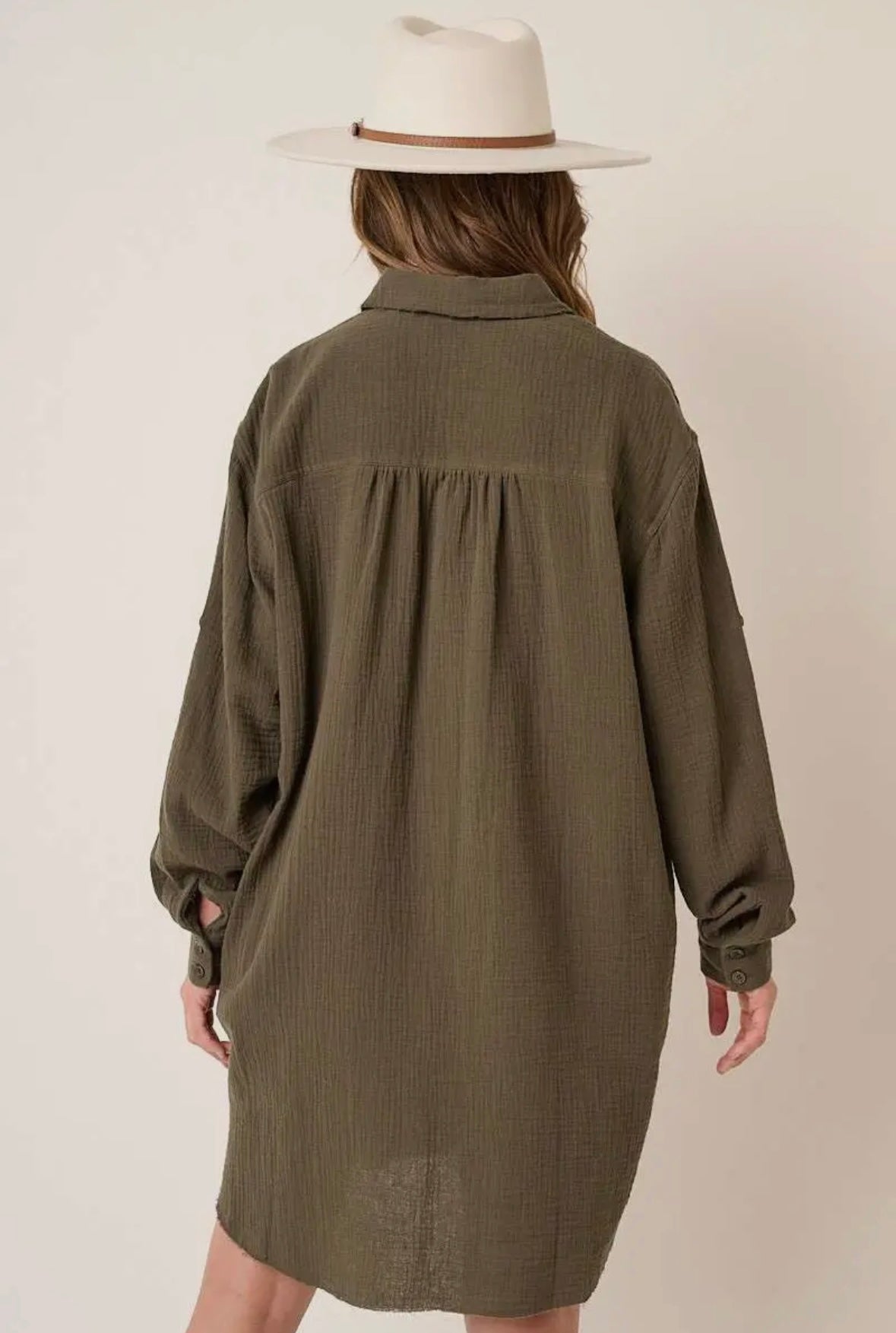 Gauze Oversized Long sleeve shirt dress - Market 12