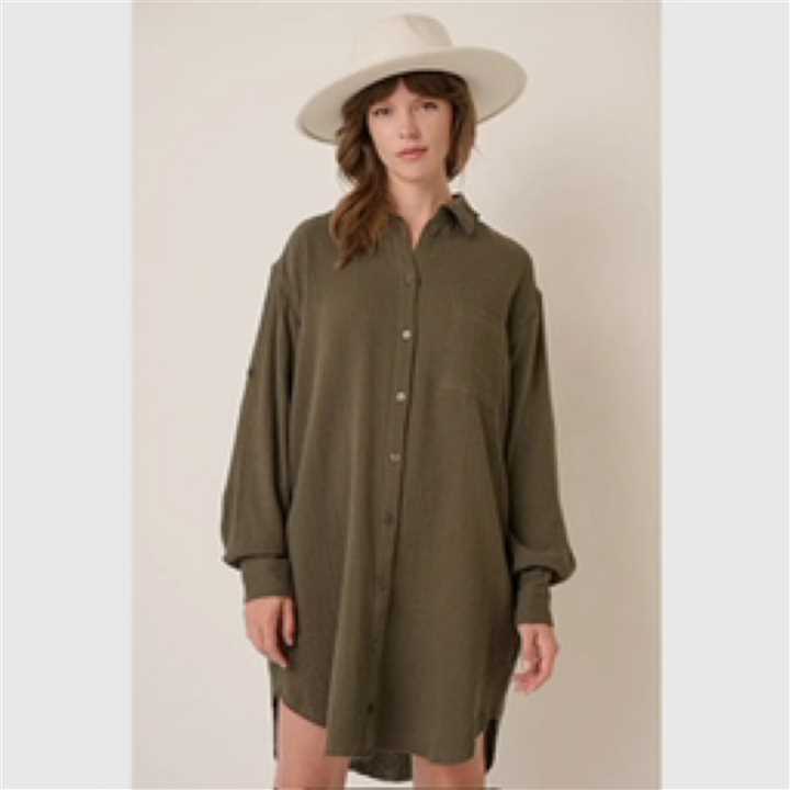 Gauze Oversized Long sleeve shirt dress - Market 12