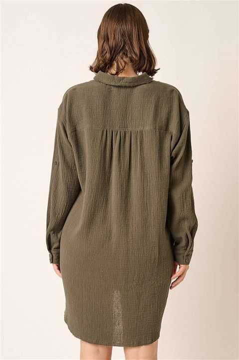 Gauze Oversized Long sleeve shirt dress - Market 12