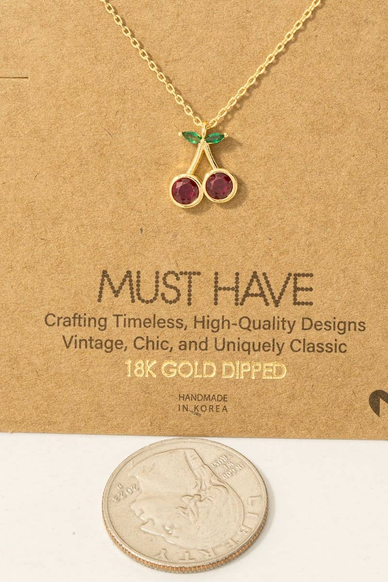 Gold Dipped Cz Cherry Pendant Necklace: G - Market 12
