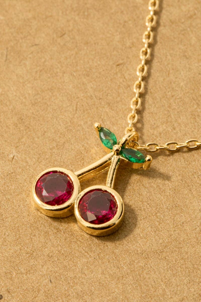 Gold Dipped Cz Cherry Pendant Necklace: S - Market 12