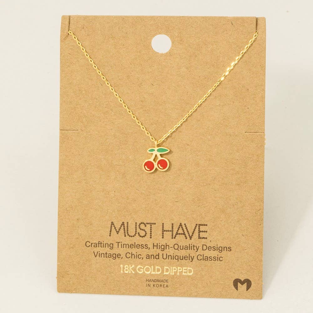 Gold Dipped Epoxy Cherry Pendant Necklace: G - Market 12