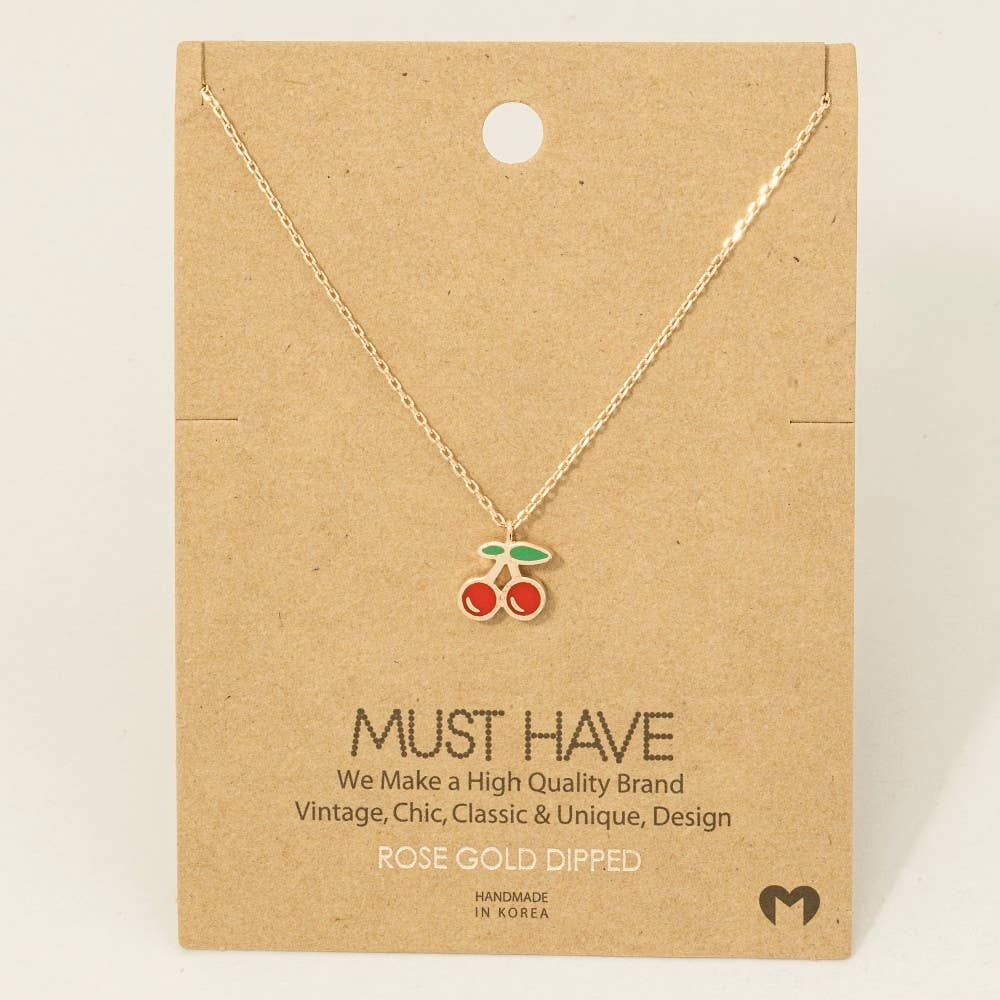 Gold Dipped Epoxy Cherry Pendant Necklace: G - Market 12