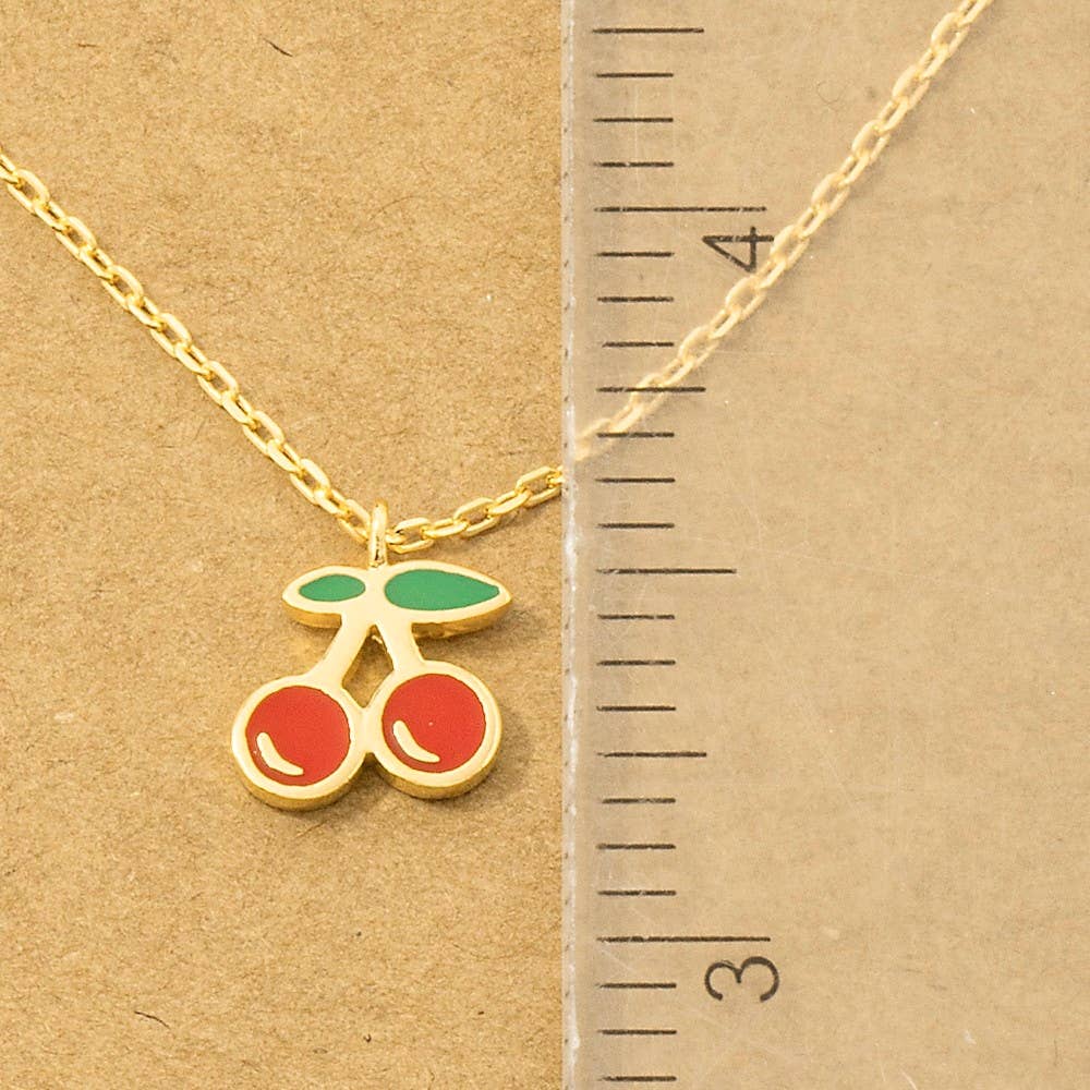 Gold Dipped Epoxy Cherry Pendant Necklace: G - Market 12