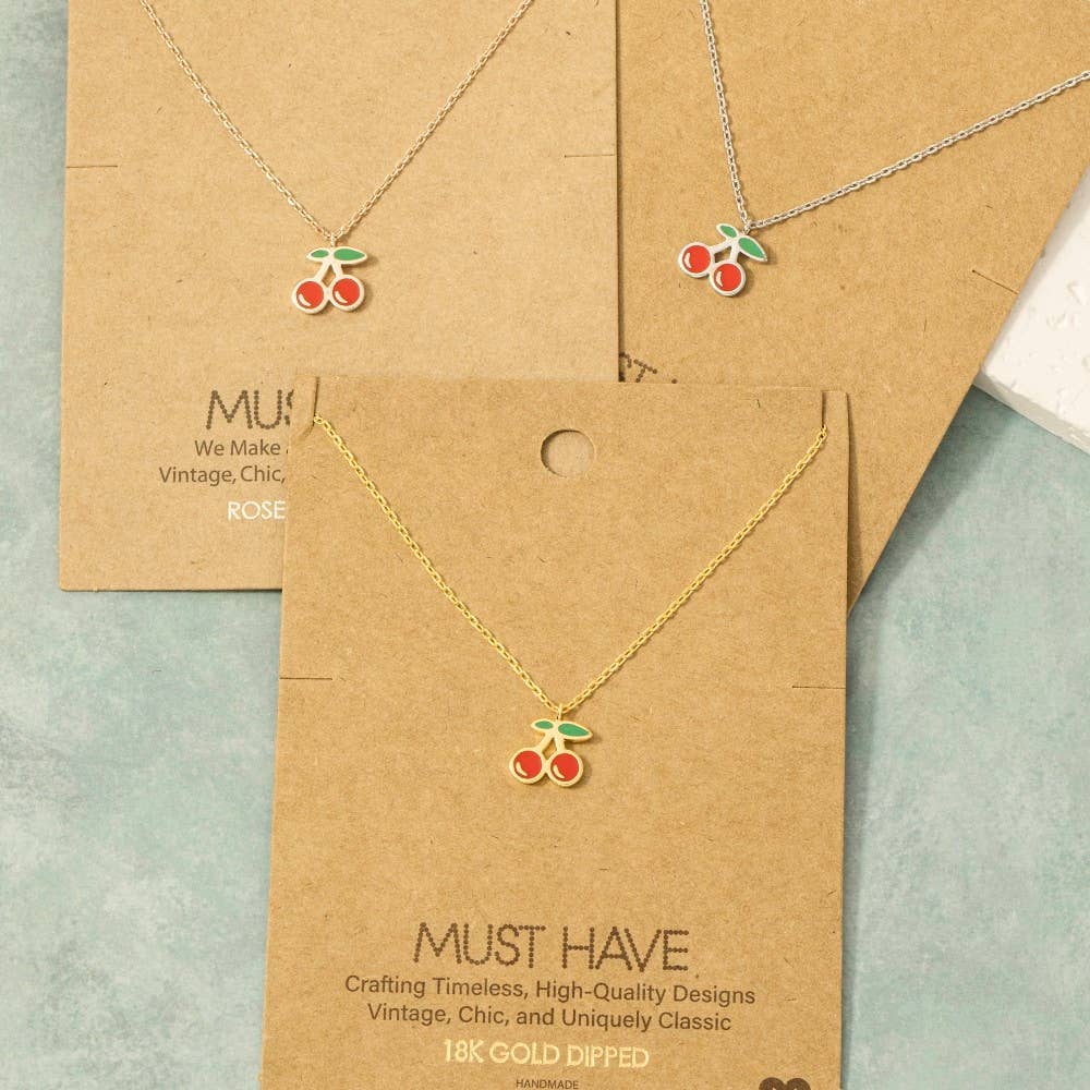 Gold Dipped Epoxy Cherry Pendant Necklace: G - Market 12