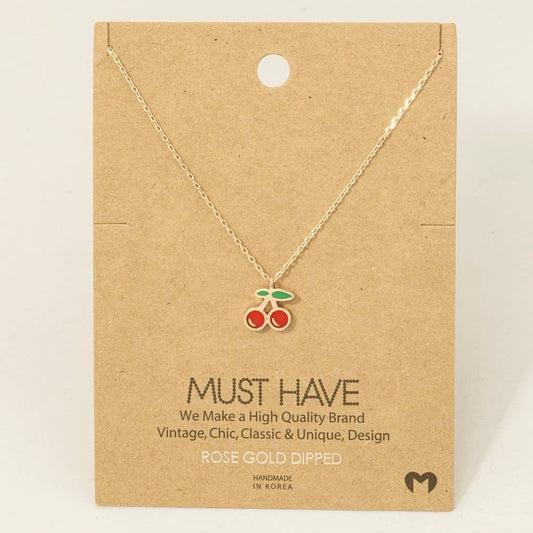 Gold Dipped Epoxy Cherry Pendant Necklace: R - Market 12