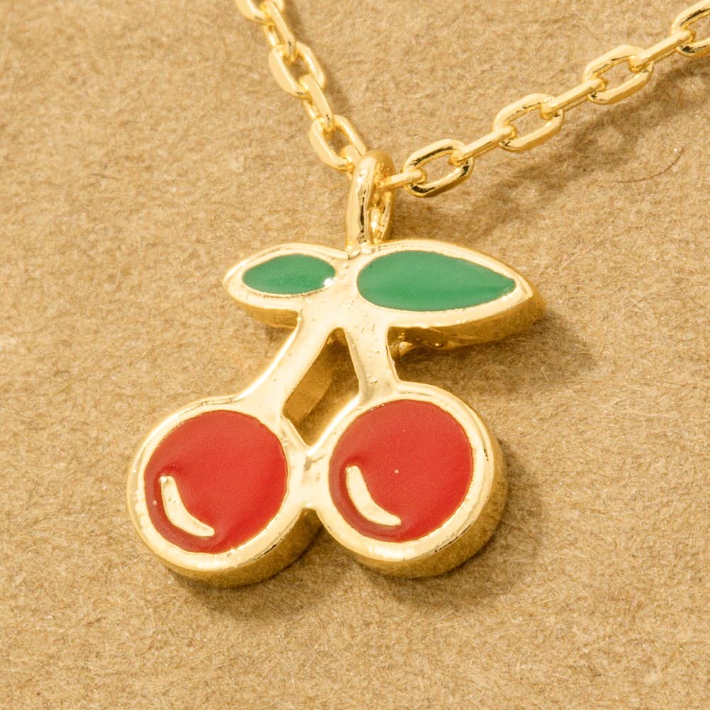 Gold Dipped Epoxy Cherry Pendant Necklace: S - Market 12
