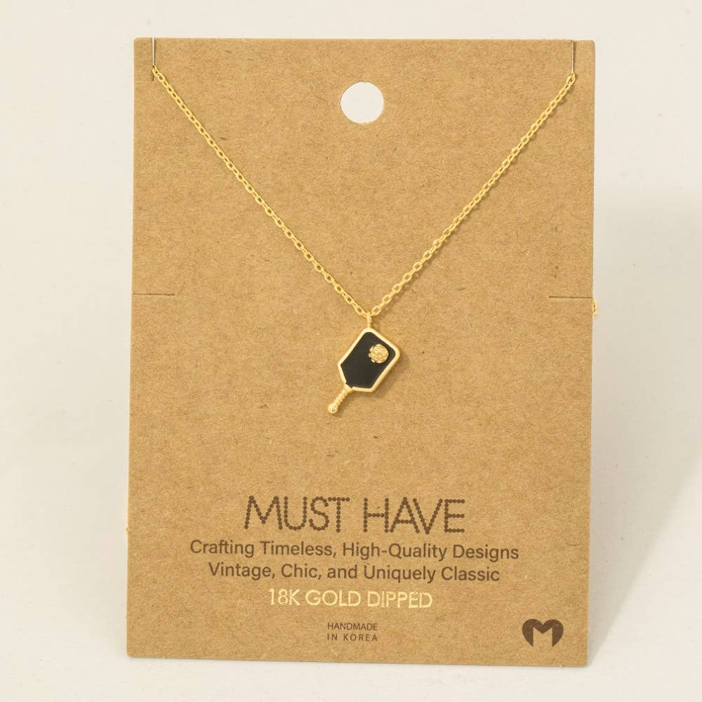 Gold Dipped Epoxy Pickleball Pendant Necklace: BK - Market 12