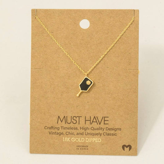 Gold Dipped Epoxy Pickleball Pendant Necklace: BK - Market 12