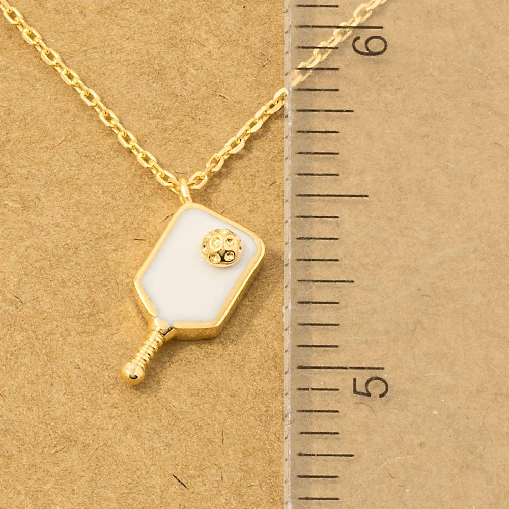 Gold Dipped Epoxy Pickleball Pendant Necklace: WH - Market 12