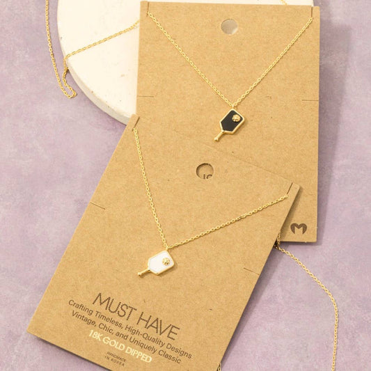 Gold Dipped Epoxy Pickleball Pendant Necklace: WH - Market 12