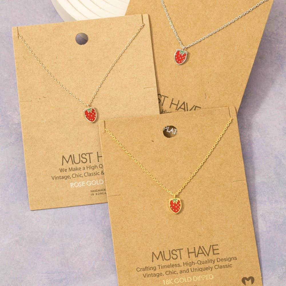 Gold Dipped Epoxy Strawberry Pendant Necklace: G - Market 12