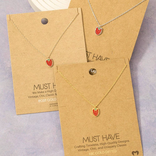 Gold Dipped Epoxy Strawberry Pendant Necklace: G - Market 12