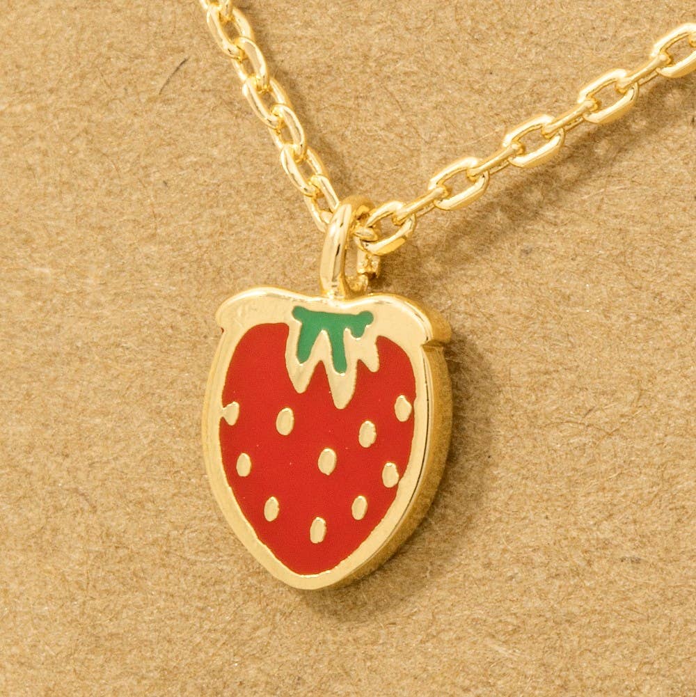 Gold Dipped Epoxy Strawberry Pendant Necklace: G - Market 12