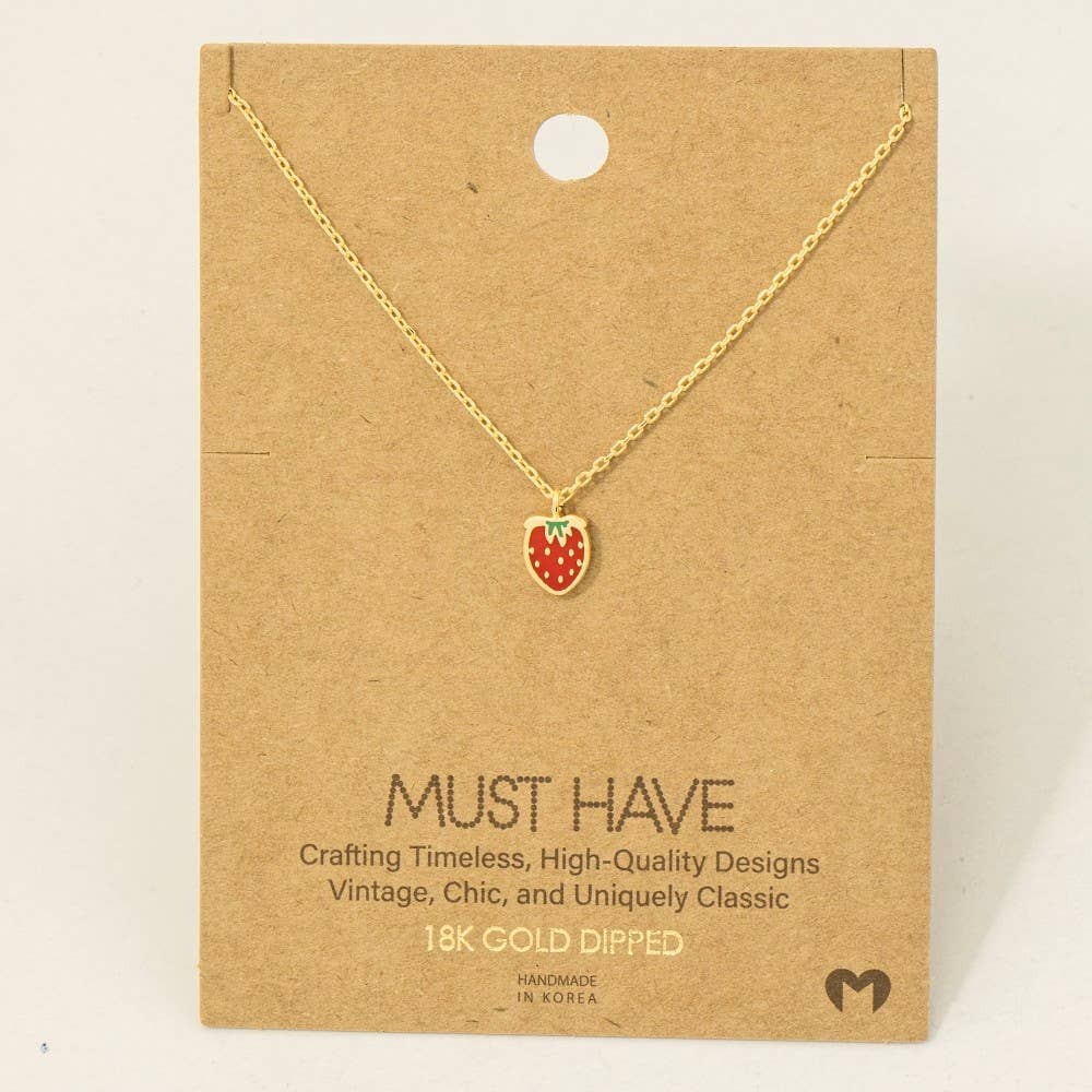 Gold Dipped Epoxy Strawberry Pendant Necklace: S - Market 12