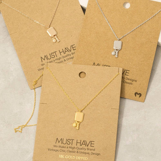 Gold Dipped Pickle Ball Pendant Necklace: G - Market 12