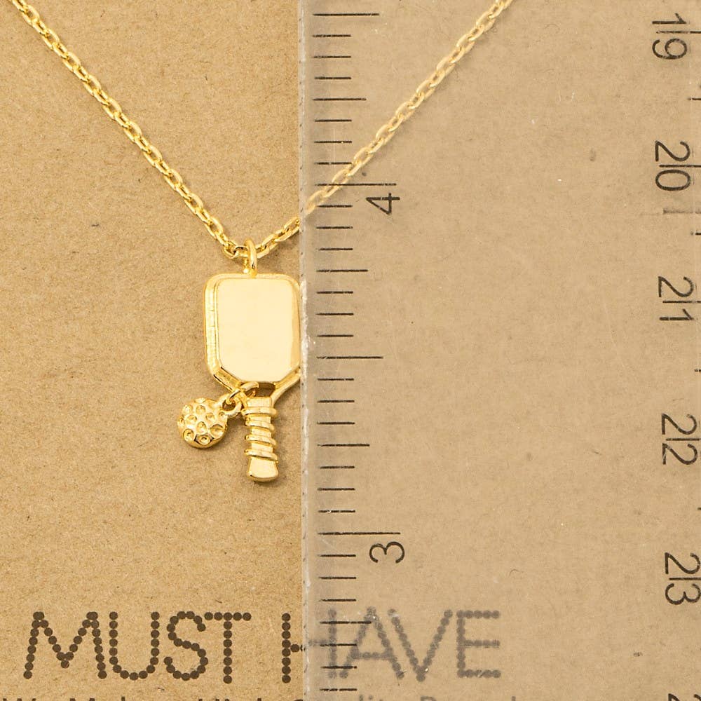 Gold Dipped Pickle Ball Pendant Necklace: R - Market 12