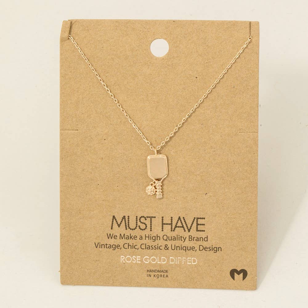 Gold Dipped Pickle Ball Pendant Necklace: R - Market 12