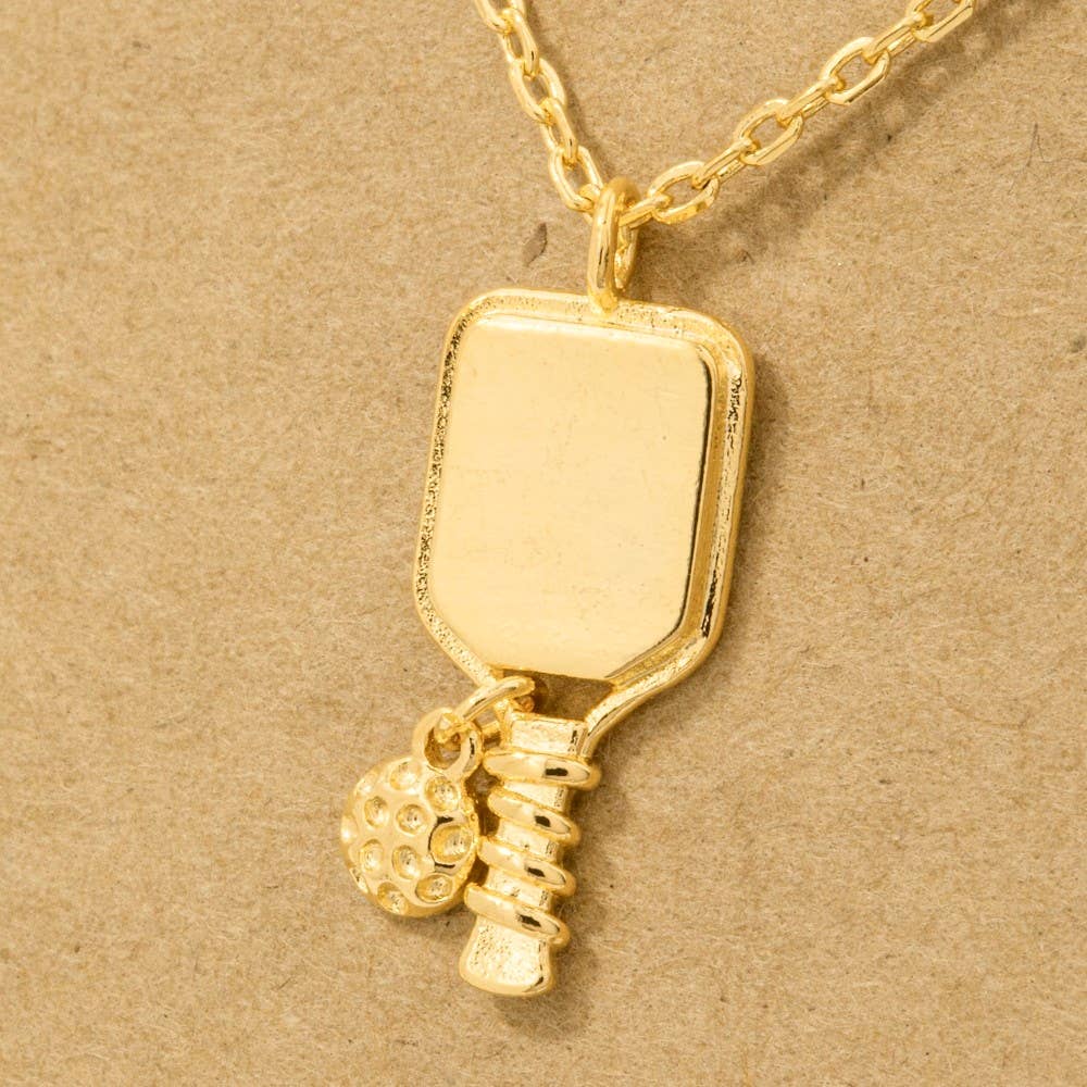 Gold Dipped Pickle Ball Pendant Necklace: S - Market 12