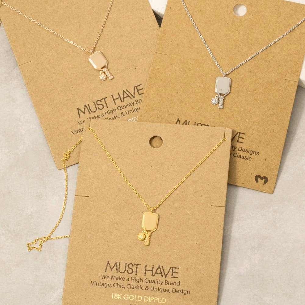 Gold Dipped Pickle Ball Pendant Necklace: S - Market 12