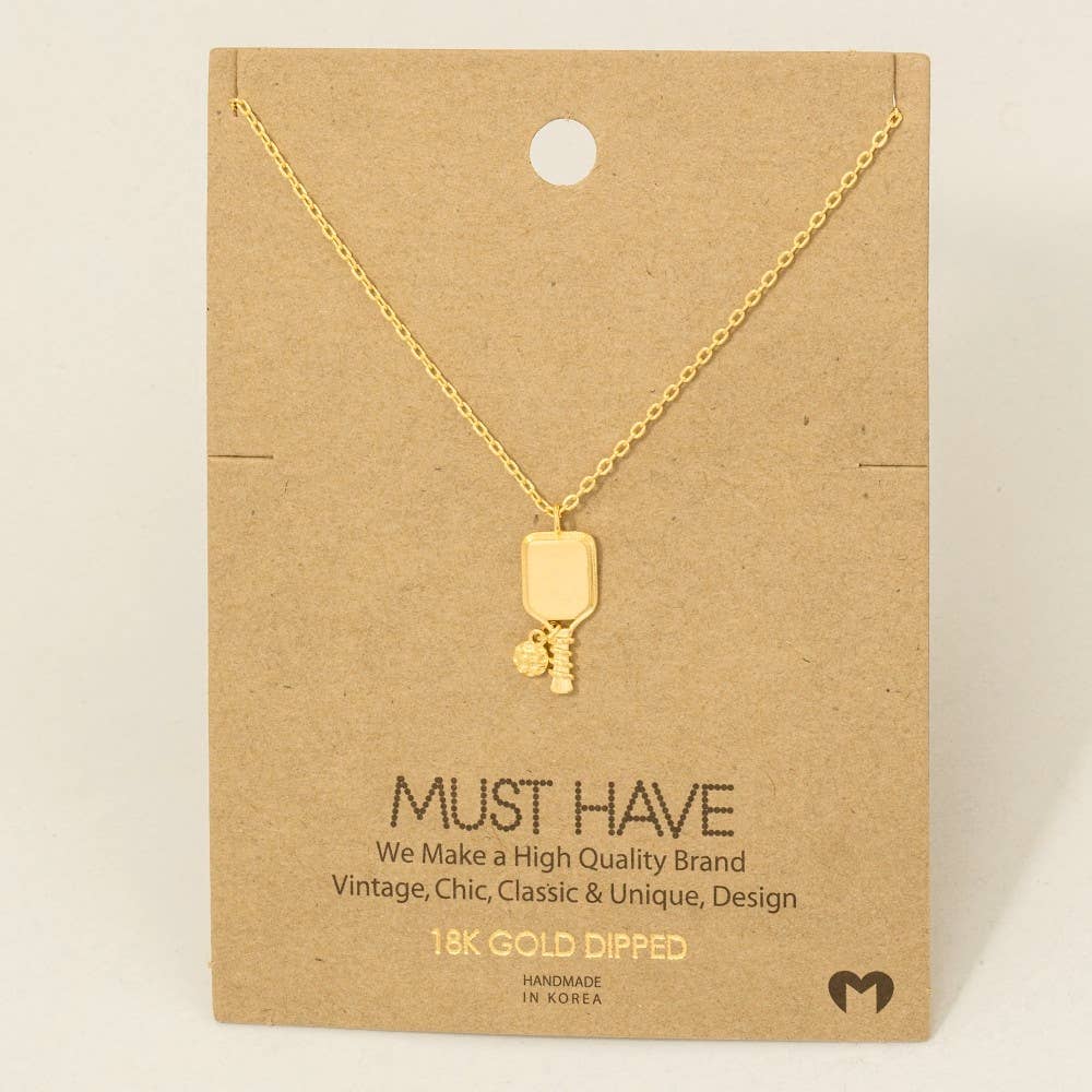 Gold Dipped Pickle Ball Pendant Necklace: S - Market 12