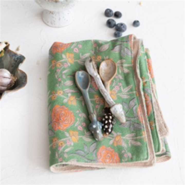 Green Cotton Printed Tea Towels - Market 12