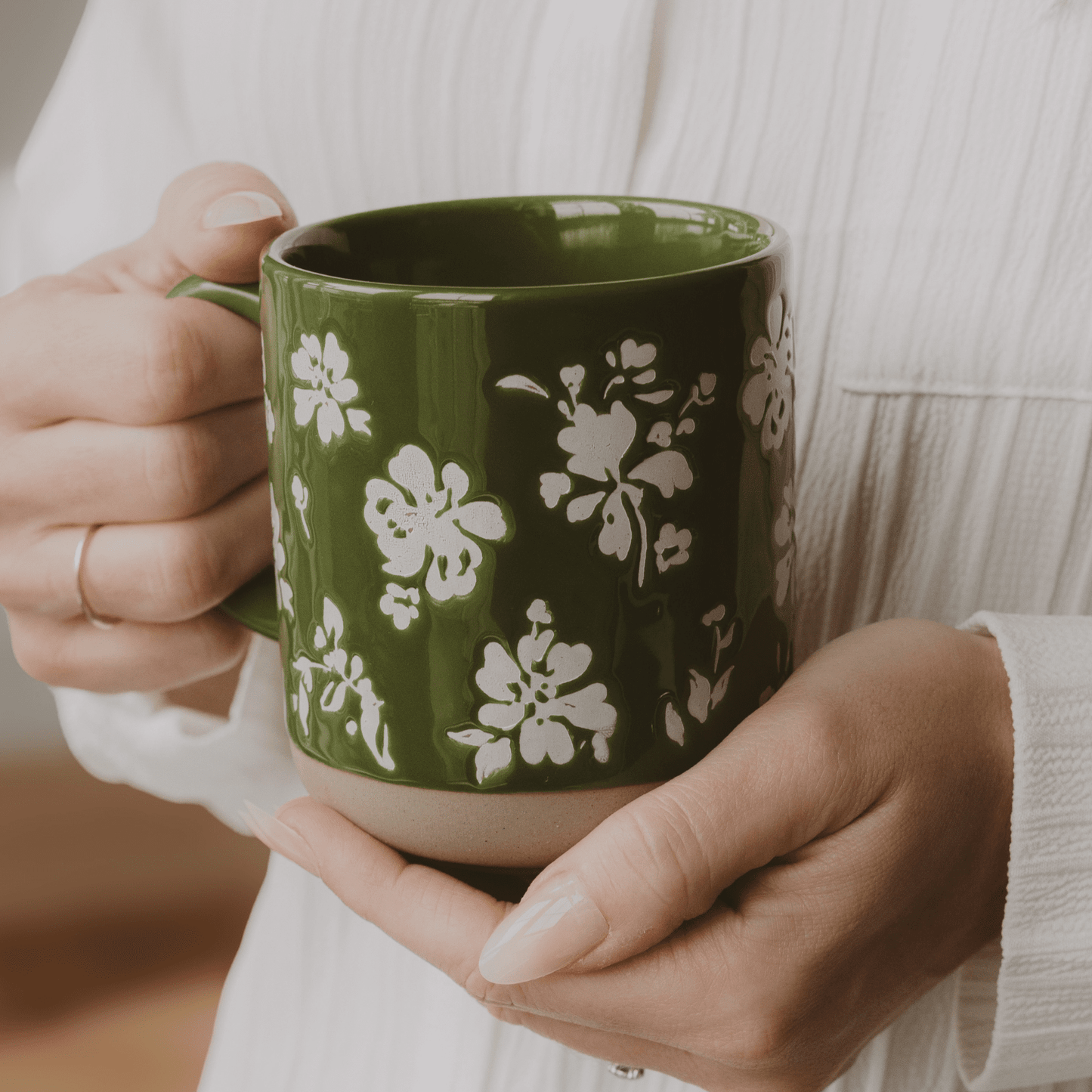 Green Floral Stoneware Coffee Mug - Market 12