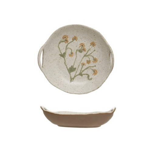 Hand - Painted Stoneware Bowl w/ Handles & Botanicals - Market 12