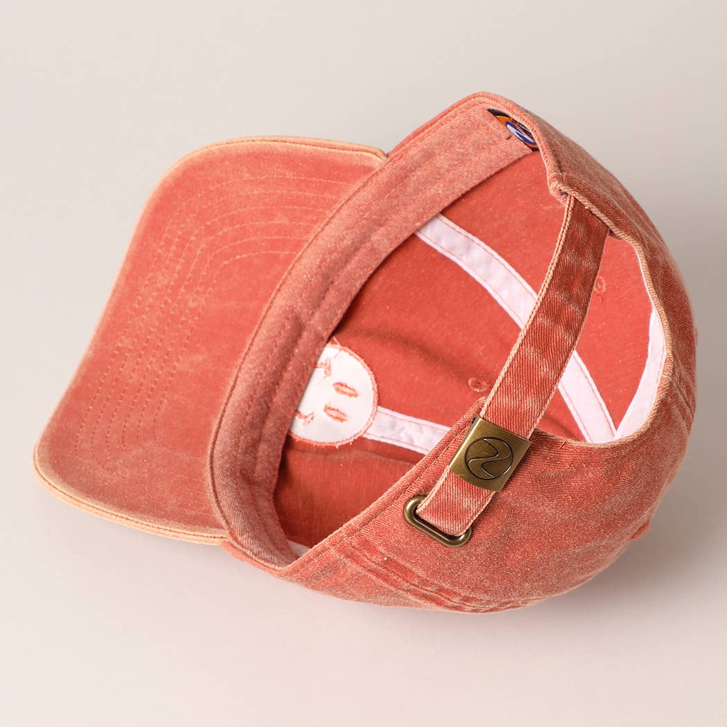 Happy Face Embroidered Cotton Baseball Cap: Black, ONE SIZE - Market 12