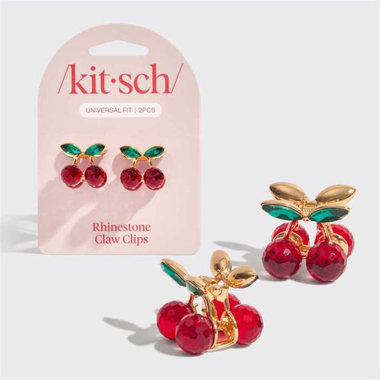 Kitsch Mini Rhinestone Claw Clips 2pc Set - Cherry - Market 12