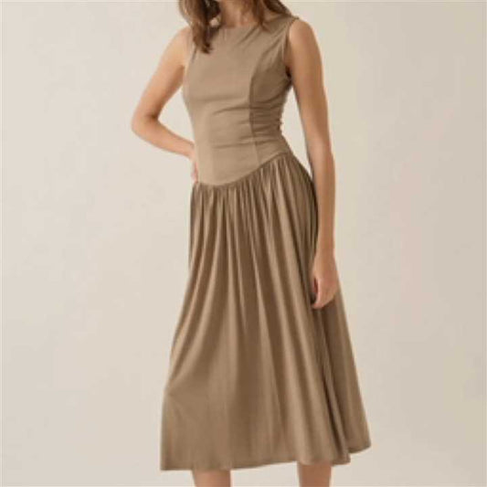Knit Boat neck Drop - Waist Midi Dress - Market 12