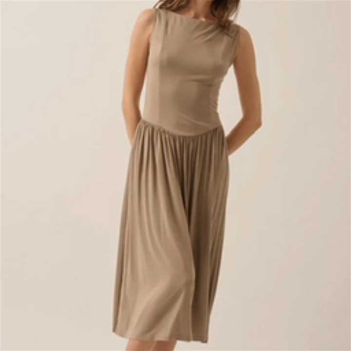 Knit Boat neck Drop - Waist Midi Dress - Market 12