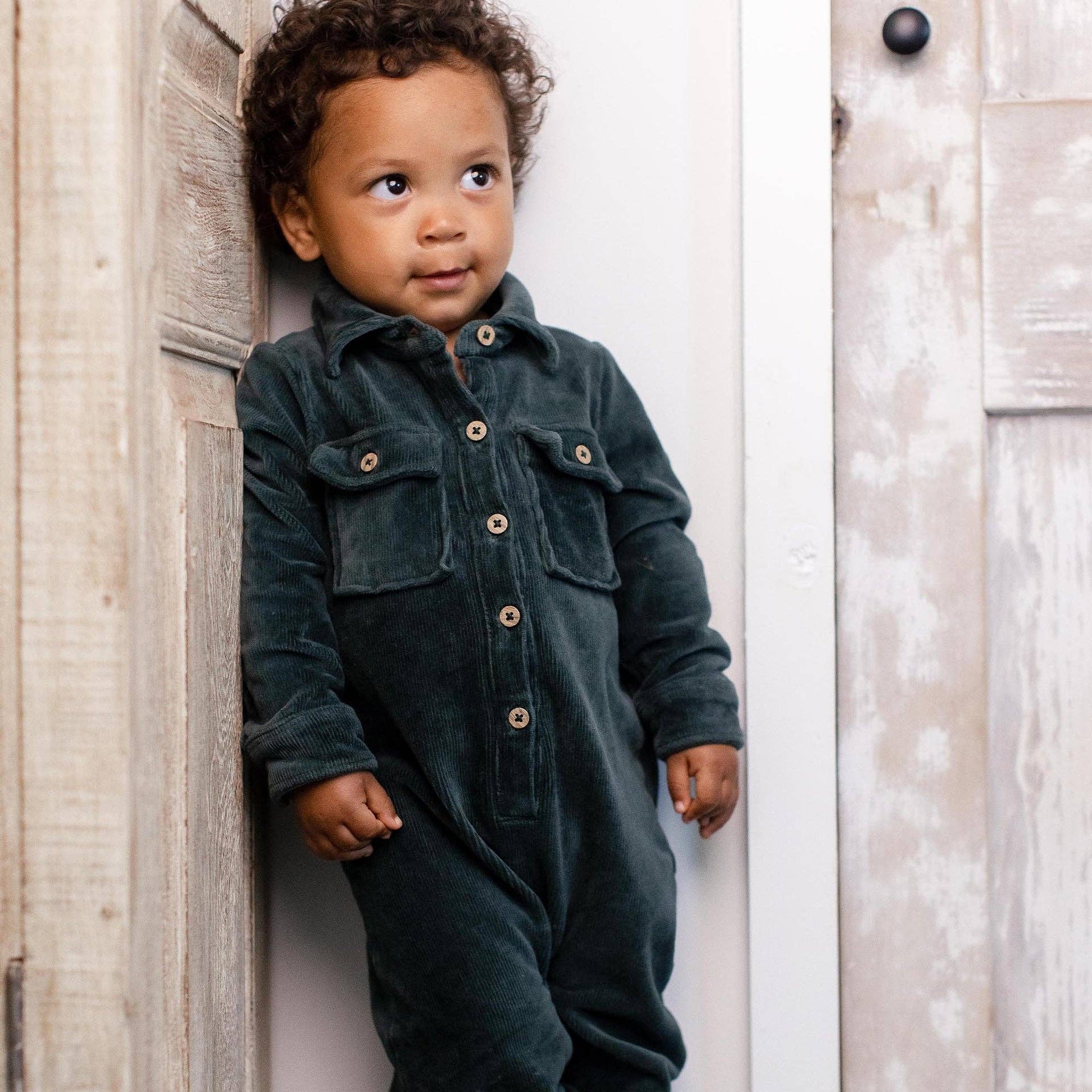 Knit Corduroy Baby Boy Jumpsuit: Zucchini - Market 12
