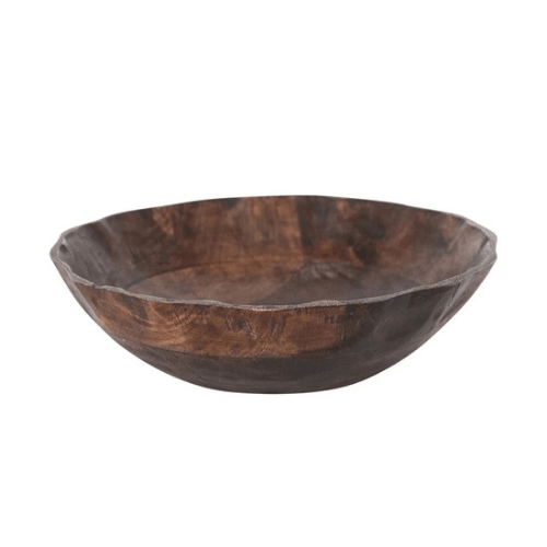 Mango Wood Scalloped Bowl, Walnut Finish - Market 12