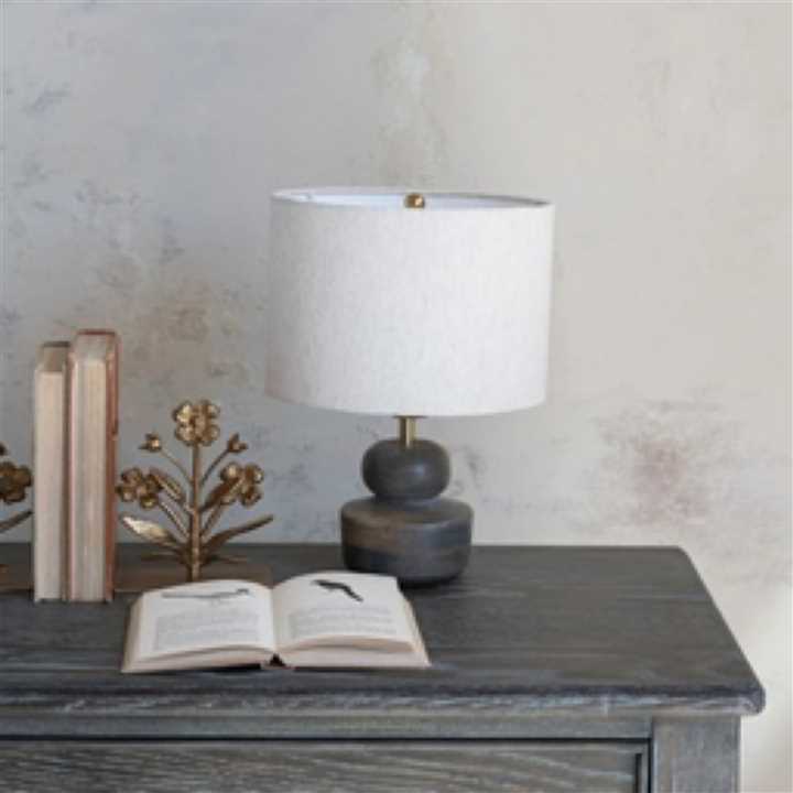Mango Wood Table Lamp with Cotton Shade - Market 12