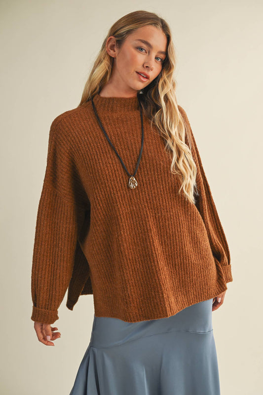 Mock Neck Oversized Sweater Top: Ginger - Market 12