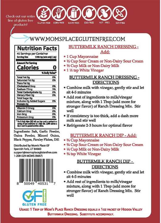 Mom’s Ranch Dressing Mix GF + DF - Market 12