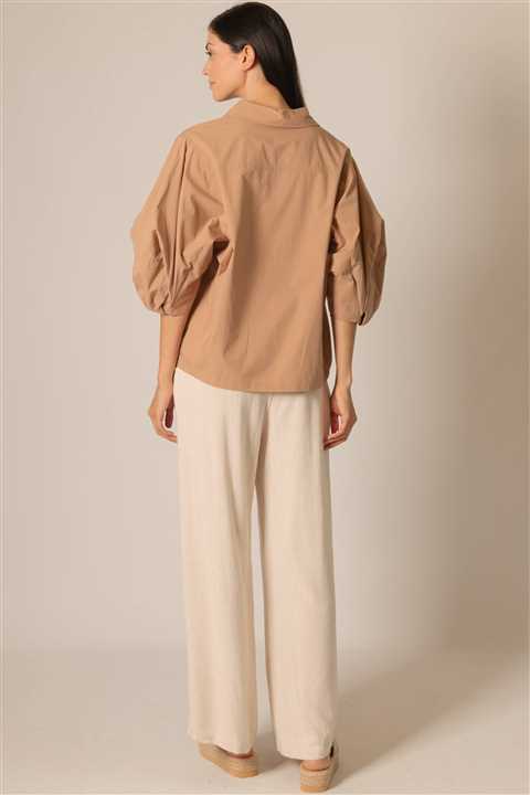 Natural Linen P. CILL Wide Leg Pants with Drawstring Waist in Natural - Market 12
