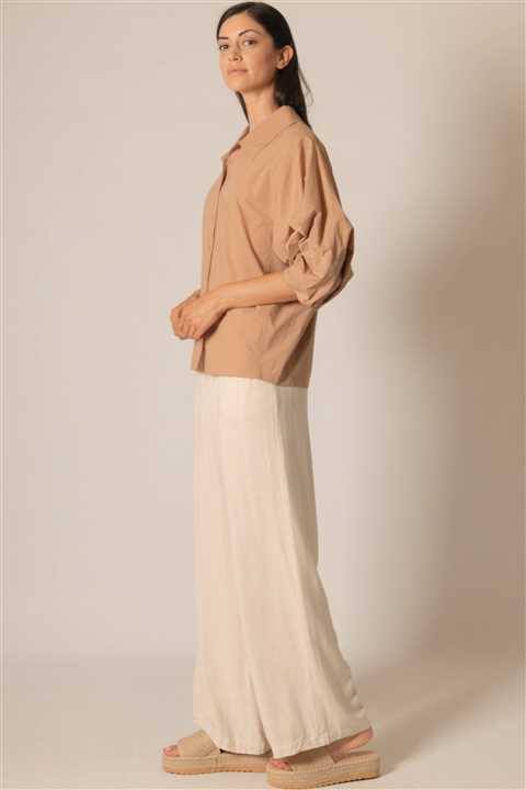 Natural Linen P. CILL Wide Leg Pants with Drawstring Waist in Natural - Market 12