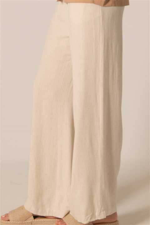 Natural Linen P. CILL Wide Leg Pants with Drawstring Waist in Natural - Market 12