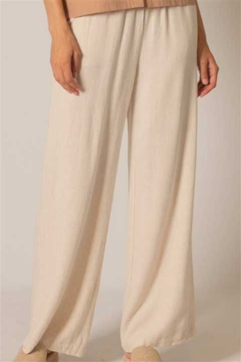 Natural Linen P. CILL Wide Leg Pants with Drawstring Waist in Natural - Market 12
