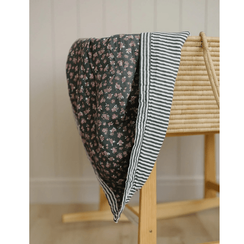 Olive Bloom + Green Stripes Muslin Quilt - Market 12