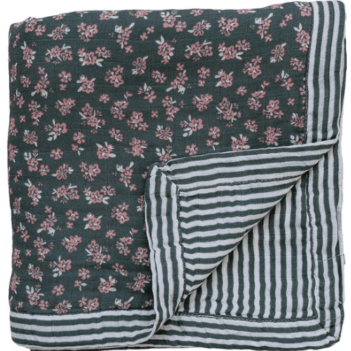 Olive Bloom + Green Stripes Muslin Quilt - Market 12