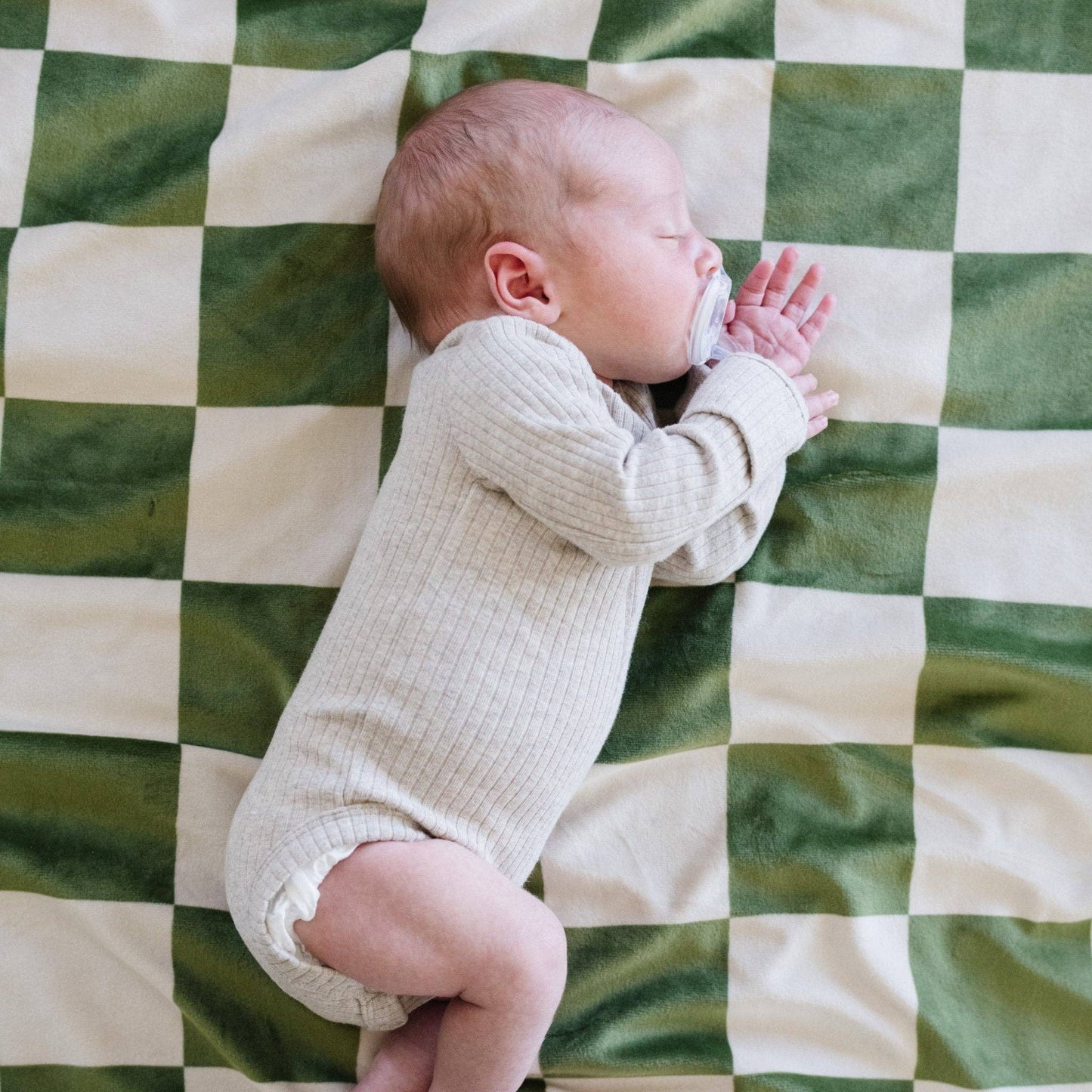 Olive Checkered MINKY STRETCH RECEIVING BLANKETS - Market 12