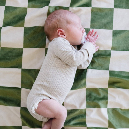 Olive Checkered MINKY STRETCH RECEIVING BLANKETS - Market 12